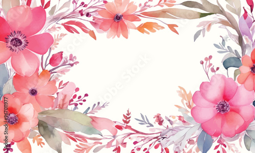 A frame of flowers with a white background that says spring