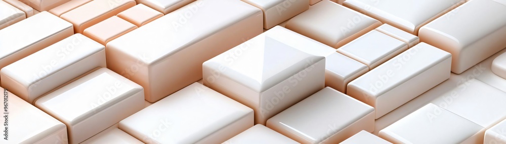 Obraz premium Abstract composition of white geometric shapes arranged in a modern pattern, suitable for backgrounds and design projects.