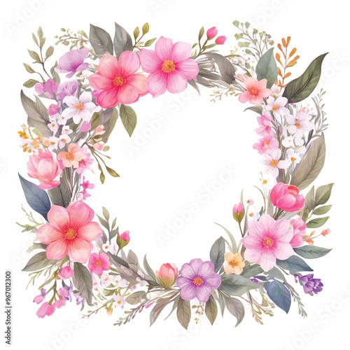 Watercolor floral frame with copy space