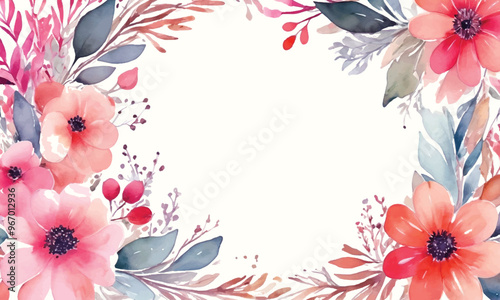A frame of flowers with a white background that says spring