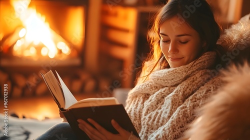Woman Reading Book in Cozy ...