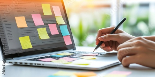 Sticky Notes On Laptop Screen For App Flow, Night Setting