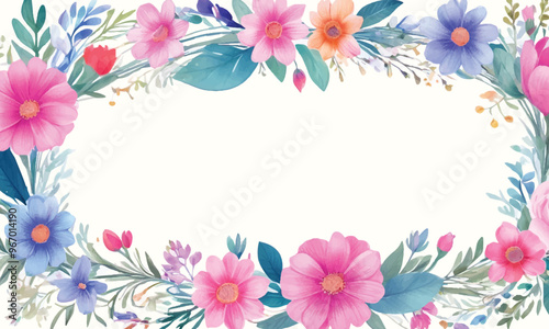 A frame of flowers with a white background that says spring