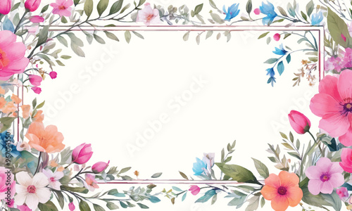 A frame of flowers with a white background that says spring