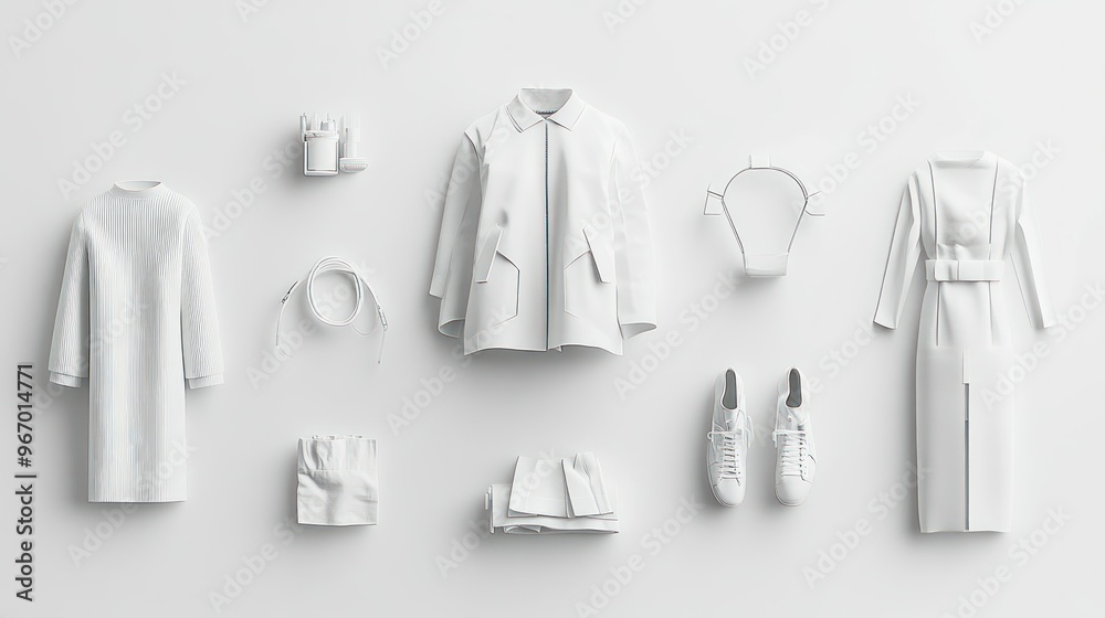 White Clothing and Accessories Lay Flat Still Life White Clothing and Accessories Lay Flat Still Life