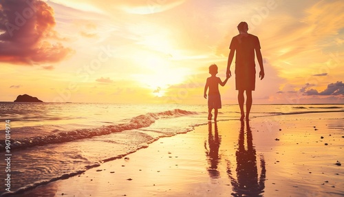 A Bond Beyond Words: A Father and Son's Serene Sunset Stroll