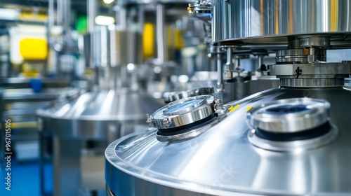 Close-up View of Modern Food Processing Equipment in a High-Tech Facility, Focusing on the Polished Steel Surface and Complex Mechanisms