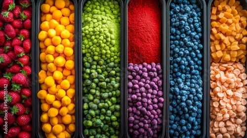 Wallpaper Mural Colorful Food Arranged in Rows, Emphasizing the Visual Appeal of Different Food Colors for Consumer Research Torontodigital.ca
