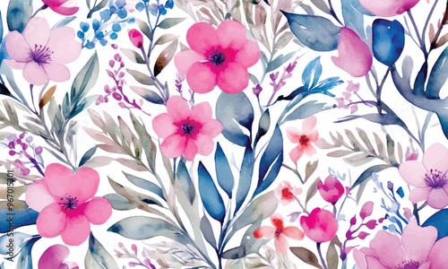 A colorful floral pattern with different flowers and leaves