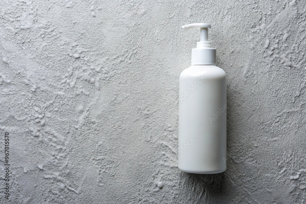 Top view of white lotion cream bottle on textured cement wall background Top view of white lotion cream bottle on textured cement wall background