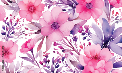 A colorful floral pattern with different flowers and leaves
