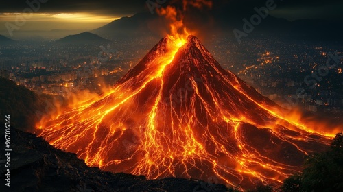 Volcanic eruption with lava...
