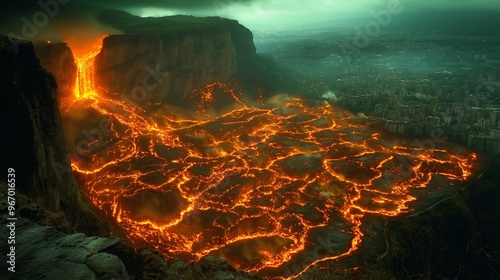 Volcanic eruption with lava...