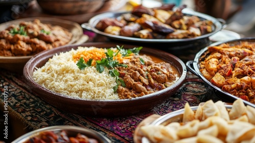 Authentic Ramadan Iftar dinner featuring a variety of Arabian foods.