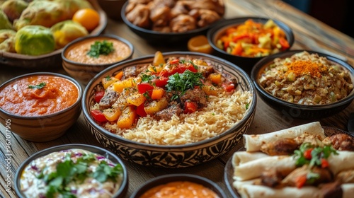 Authentic Ramadan Iftar dinner featuring a variety of Arabian foods.