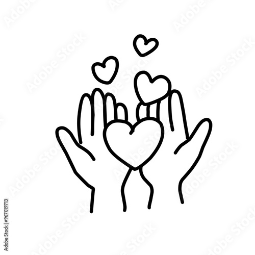 Heart in hand line icon