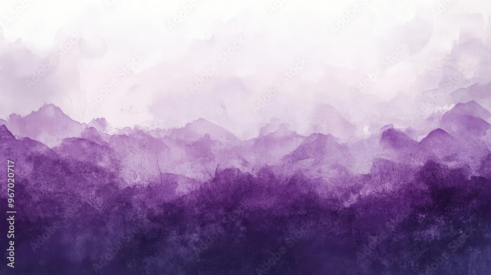 Fototapeta premium A serene watercolor landscape featuring soft purple mountains fading into a gentle sky, ideal for calming design projects.