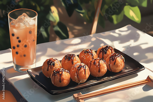 Takoyaki, a popular Japanese snack, Japanese food Takoyaki