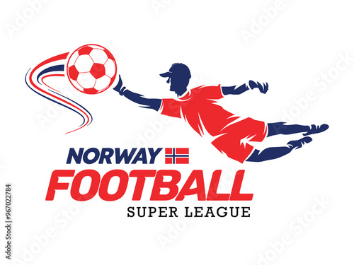 Norway football league, Soccer ball, Football logo, Footballer jump isolated on white background, Vector Illustration