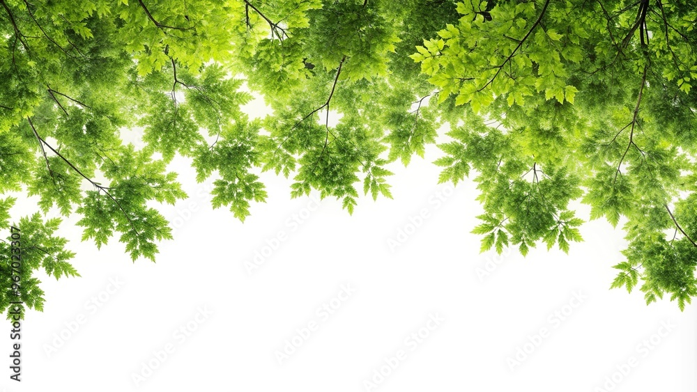 Tree leaves topview isolated on white background panorama Tree leaves topview isolated on white background panorama