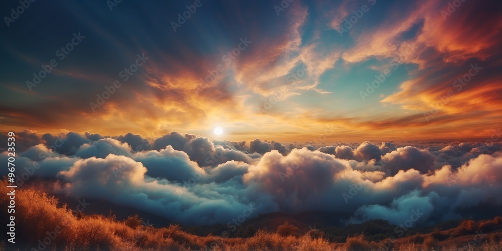 Fototapeta premium A landscape of swirling, colorful clouds that stretch for miles, hiding the surface below.