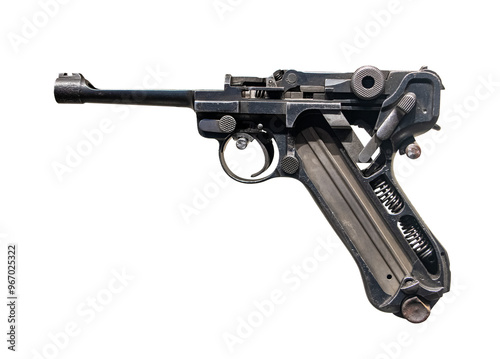 Cutaway of a German pistol P.08. model 9mm Parabellum on a white background