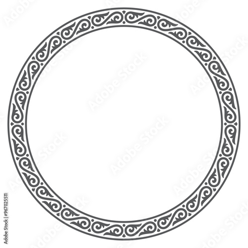 Vector circular frame with decorative, intricate pattern of swirling lines and shapes. Isolated on white background