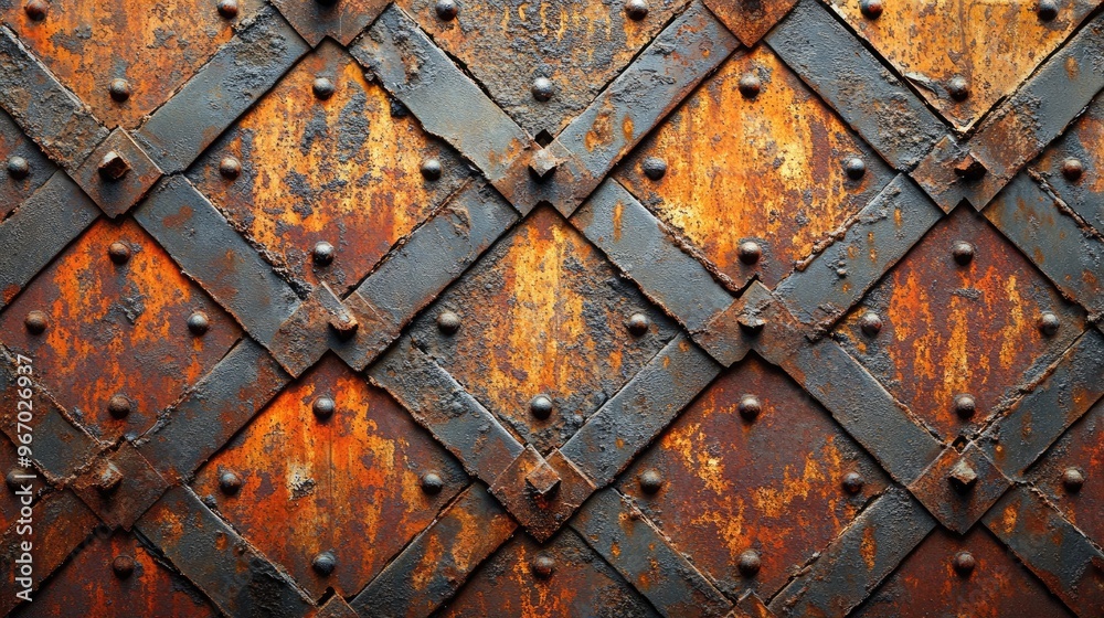 Old rusty metal door with forged steel bands showing diagonal pattern Old rusty metal door with forged steel bands showing diagonal pattern