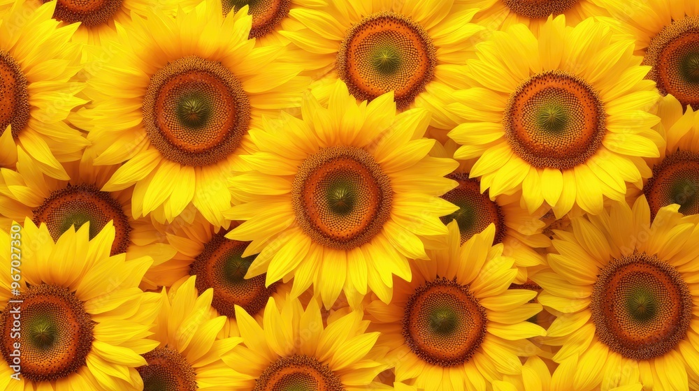 Many yellow sunflowers blooming together in harmony Many yellow sunflowers blooming together in harmony