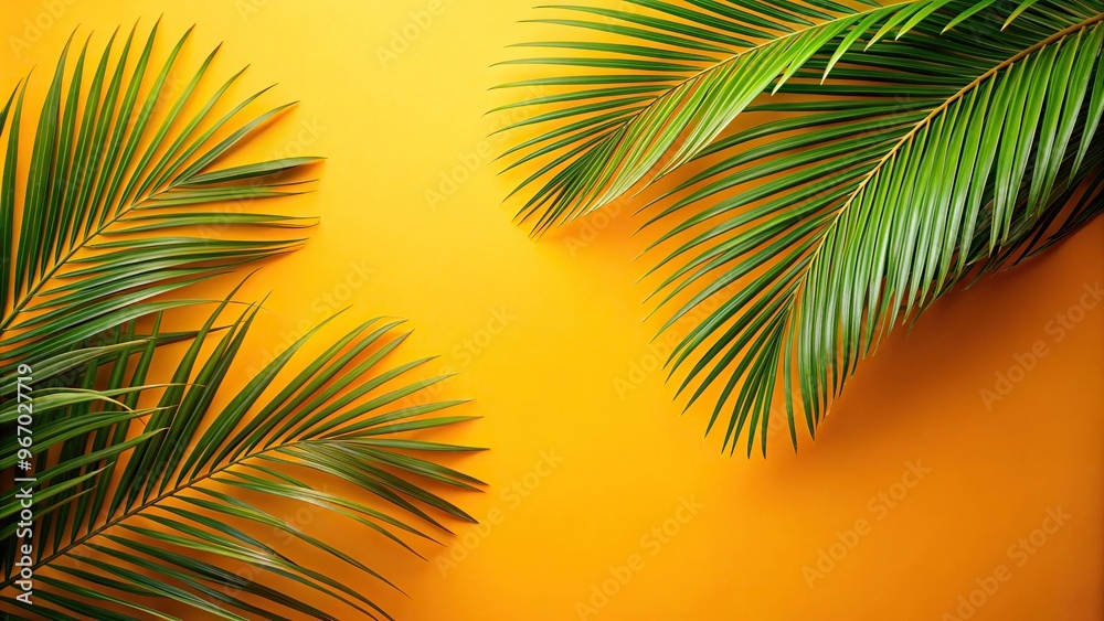 Tropical palm tree leaves on colorful background Tropical palm tree leaves on colorful background