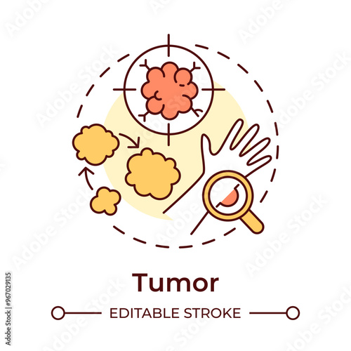Tumor multi color concept icon. TNM system. Cancer diagnostics. Cell growth. Malignant neoplasm. Round shape line illustration. Abstract idea. Graphic design. Easy to use in article