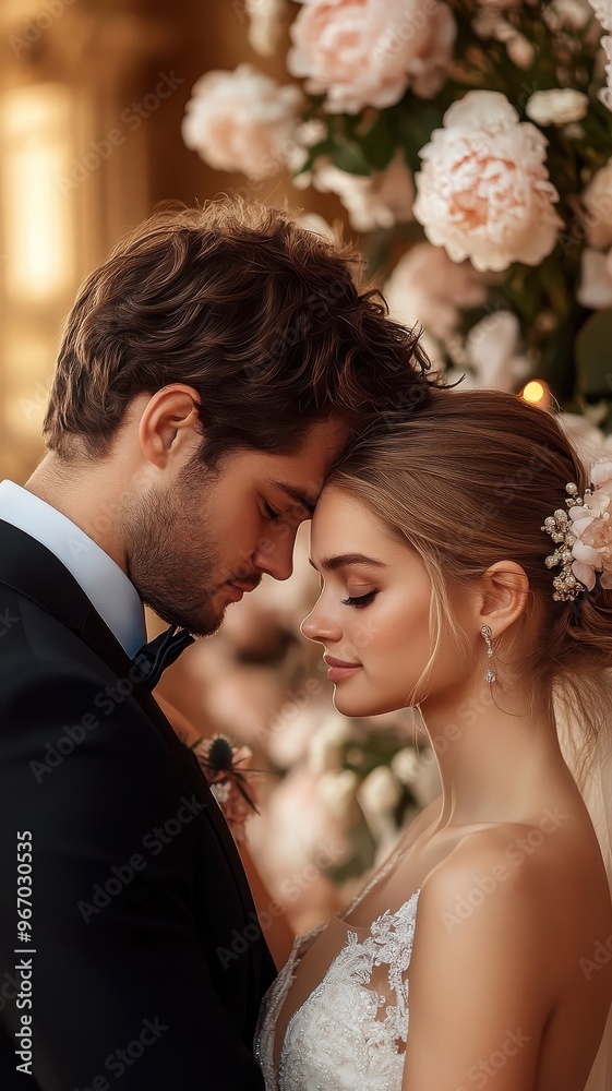 Close-up of bride and groom exchanging vows at the altar. Close-up of bride and groom exchanging vows at the altar.