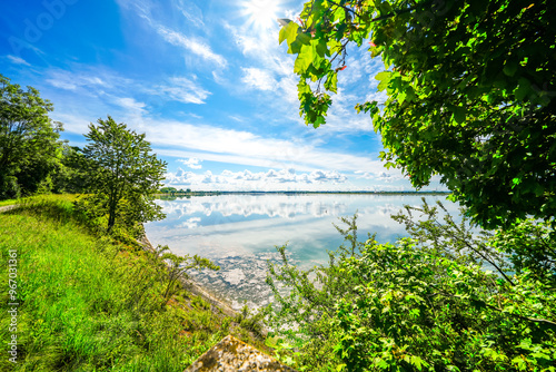 View of the Ismaning reservoir and the surrounding nature. Landscape at the reservoir in Bavaria, near Munich. photo