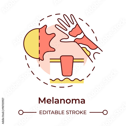 Melanoma multi color concept icon. Type of cancer. Sun damage skin. Vitiligo skin. Melanocyte cells. Round shape line illustration. Abstract idea. Graphic design. Easy to use in article