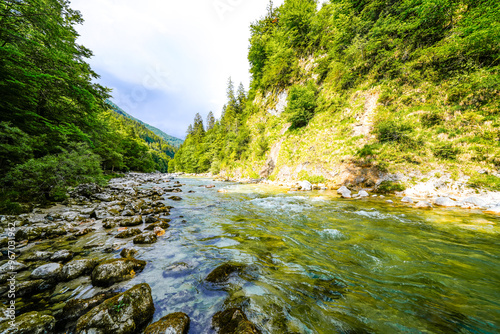 Nature in the Tiefenbachklamm between Kramsach and Brandenberg. Landscape with a river and rocks in the Alpbachtal.
 photo