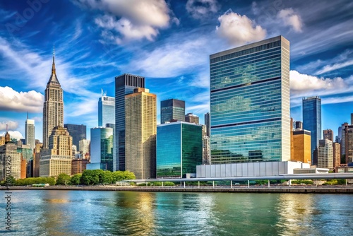 United Nations building and midtown Manhattan skyline at eye level