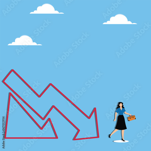 Real estate market recession, decline in home sales, housing market crash concept, Businesswoman running away from falling red residential graph that turn into huge wave