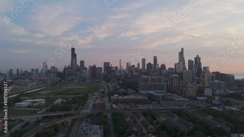 The Chicago skyline during a beautiful sunrise