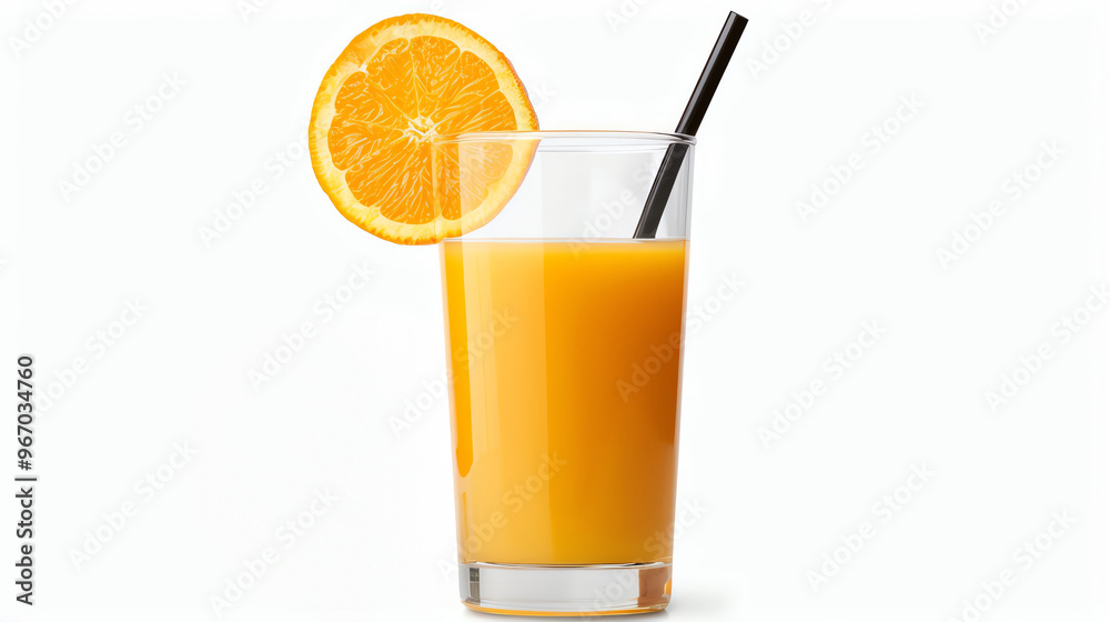 Freshly squeezed orange juice, served in a tall glass with a slice of orange on the rim Freshly squeezed orange juice, served in a tall glass with a slice of orange on the rim