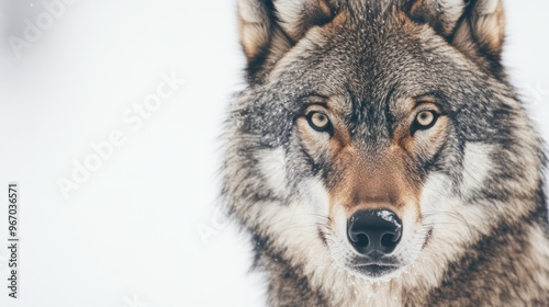 Close-up Portrait of a Wolf in Snowy Terrain