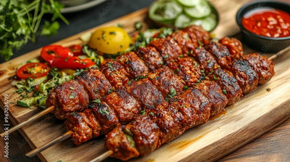 Turkish-language lula kebab spicy with vegetables Turkish-language lula kebab spicy with vegetables