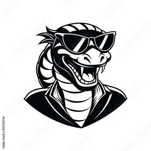 A silhouette of a snake wearing sunglasses