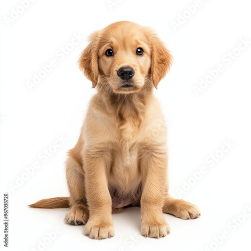 golden retriever puppy on white background