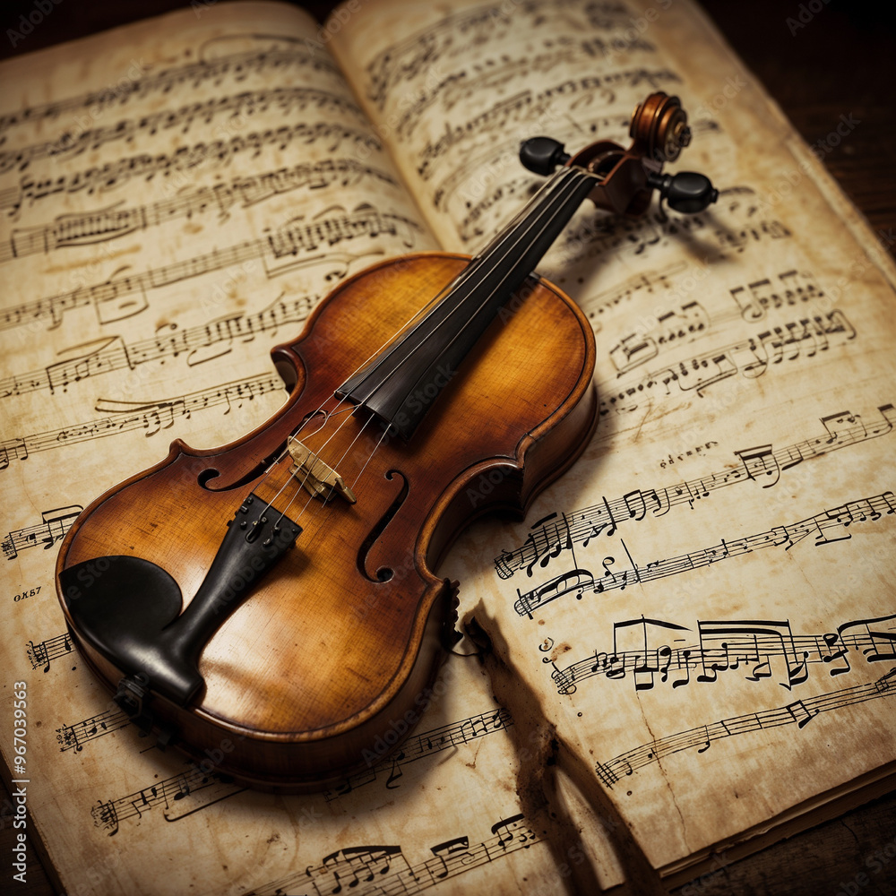 Naklejka premium violin vintage musical instruments