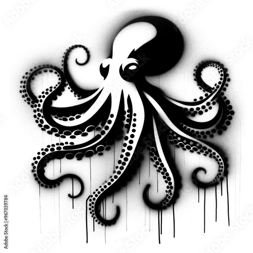 octopuss graffiti stencil-art style,black and white, generative ai