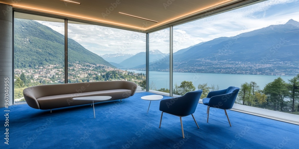 Fototapeta premium a modern office interior with a sofa and chairs