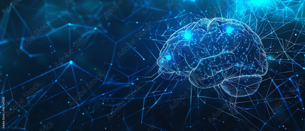 Digital representation of a human brain with neural connections, showcasing artificial intelligence and futuristic technology. Digital representation of a human brain with neural connections, showcasing artificial intelligence and futuristic technology.
