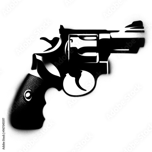revolver graffiti stencil-art style,black and white, generative ai