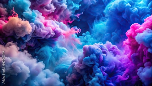 Vibrantly colored smoke clouds with intense and varied blue and purple hues