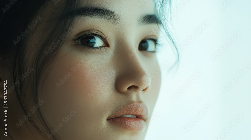 Close-up Portrait of a Woman's Face with Her Eyes Looking to the Side